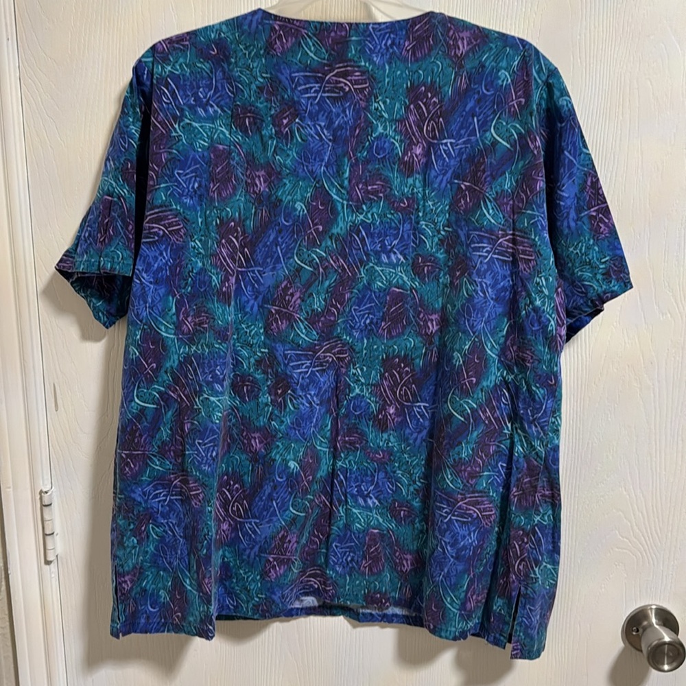 Landau Women’s Scrub Top Large V-Neck Short Sleeve Pockets Cotton Blend Colorful - Picture 9 of 13